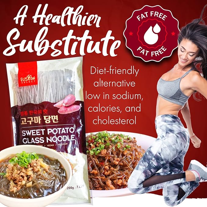 Fusion Select 4 Packs Sweet Potato Glass Noodles - Zero-Fat, Low-Calorie, No-Sodium Diet-Friendly, Gluten-Free, Vegan, Stir-Fry, Dumplings, Hot Pot - For Chinese, Korean Recipes - 7.05oz