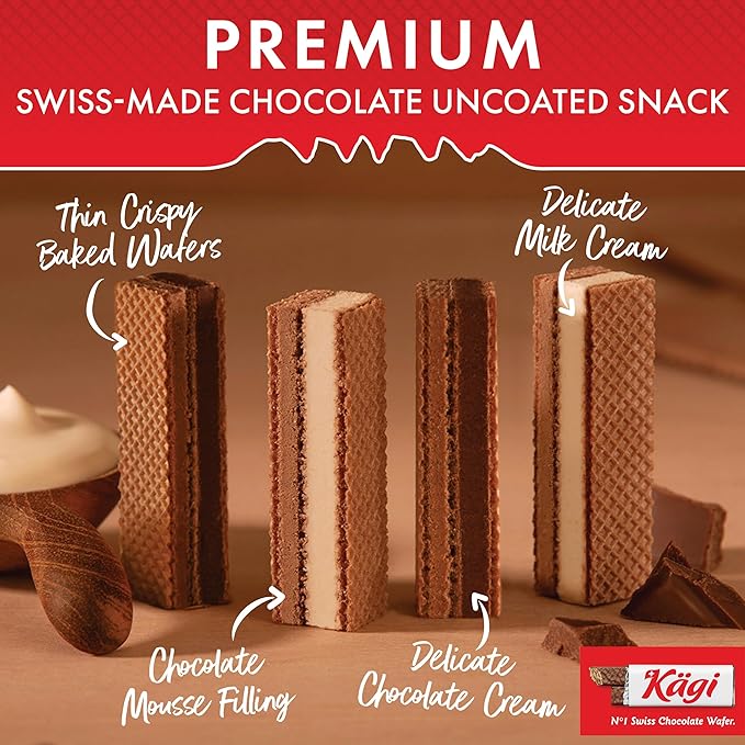 Swiss Milk Chocolate Mousse Filled Wafers by Kägi, Individually Wrapped Snacks, Chocolate Gift, Kägi Crisp'n Cream, Variety Pack, Milk Cream and Choco Cream, 2-Pack, 88g Bags