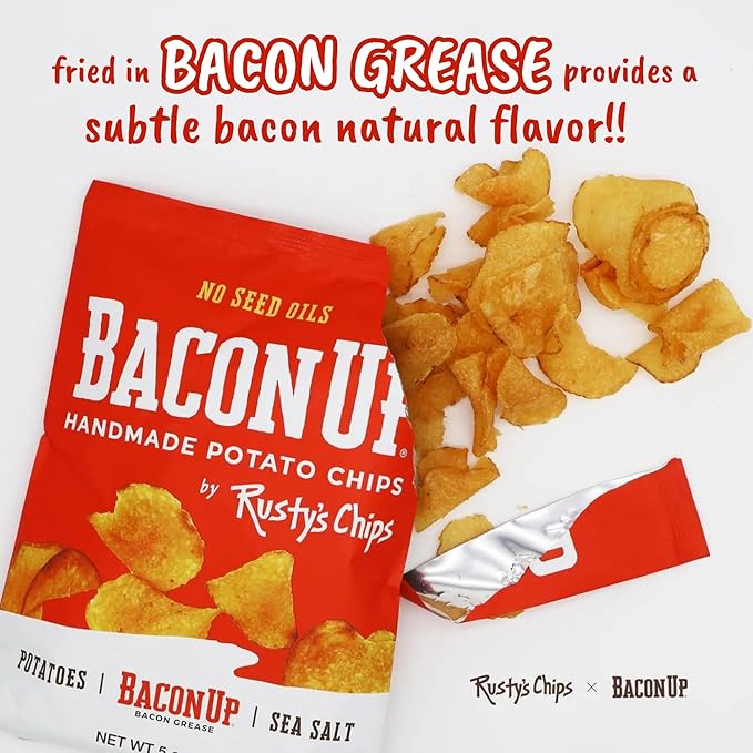 Bacon Up - Handmade Crunchy Healthy Potato Chips - No Preservatives, No Seed Oils, Gluten Free, Healthy Snacks for Adults - 5oz (12 Snack Packs) by Rusty's Chips