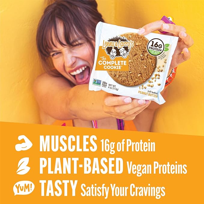 Lenny & Larry's Complete Protein Cookie, [Peanut Butter], Chewy Soft Baked, 16g Plant Protein, Vegan, Non-GMO, High Fiber, [4 Ounce] Cookie (Pack of 12)