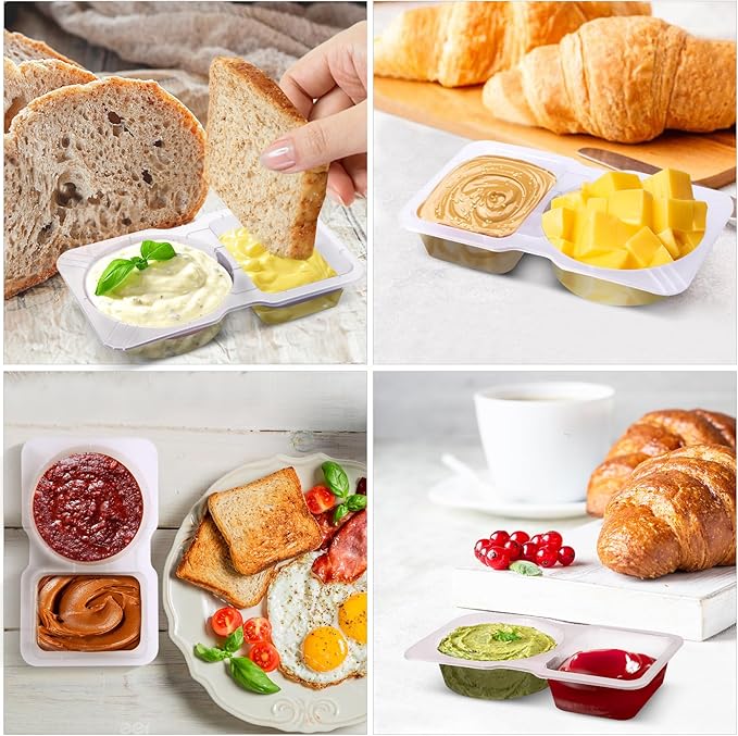 30 Sets Double Compartment Condiment Container With Lids, Reusable Snack Container for Sauces and Snacks, Disposable Snack Containers, Ideal for On-the-Go Meals and Parties (30Pack)