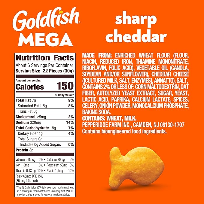 Goldfish Mega Bites Sharp Cheddar Cheese Crackers, 5.9 Oz Bag