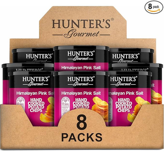 Hunter's Gourmet Hand-Cut Chips | Free from Preservatives & Artificial Colors | Cholesterol-Free | Himalayan Pink Salt Crisps | Great for Special Occasions | Non-GMO | Pack of 8 | 40g
