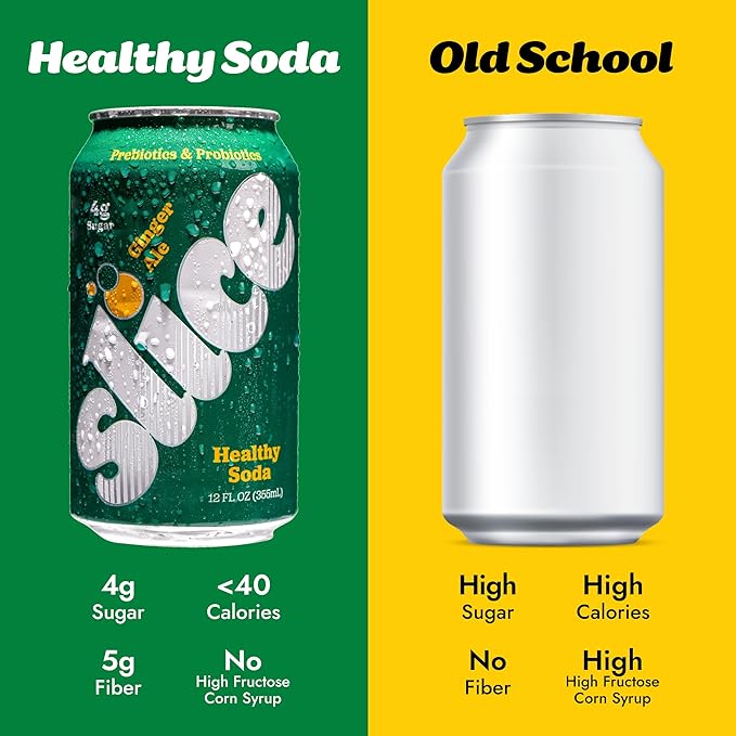 Slice Healthy Soda, Ginger Ale, Prebiotic & Probiotic Soda Pop, 5g Fiber, 35 calories, 12 fl oz 12 Pack