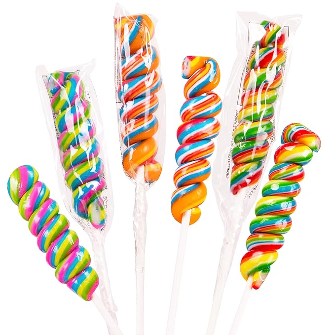 Rainbow Twist Lollipops Swirl 18 PCS- Spiral Twisty Lollipop - Bulk Lolipop Candy Suckers Treats - Swirly Candies for Birthdays Party Favors and Goodie Bags - Easter Basket Fillers for Kids