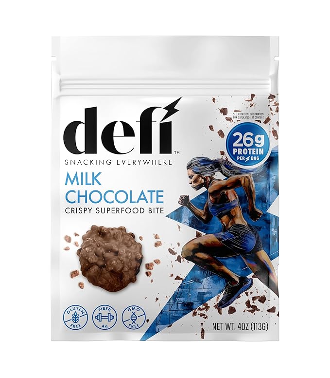 DEFI Milk Chocolate Crispy Superfood High-Protein Bites – 26g of Protein per Serving, Gluten-Free, Non-GMO, Kosher – Ideal On-the-Go Snack for Active Lifestyles