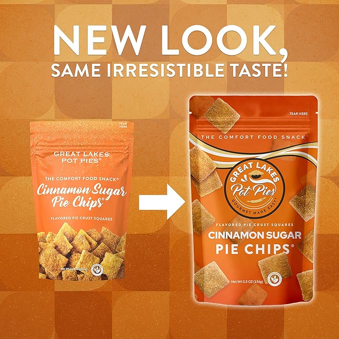 Great Lakes Pot Pies - Cinnamon Sugar Pie Chips - Crunchy Cookie Crisp - Buttery Cinnamon Snacks for Adults & Kids - Cinnamon Crackers - 8 Pack