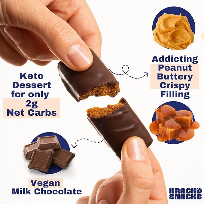 Krack’d Snacks Keto Milk Chocolate Candy Bars (10 Pcs.) Low Carb, Vegan, Sugar Free Keto Bar with Peanut Butter Caramel Crunch Toffee & Allulose | Gut Friendly, Non GMO, Gluten Free Keto Snack