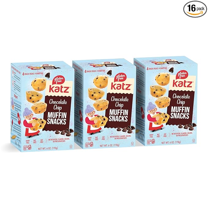Katz Gluten Free Chocolate Chip Muffin Snacks | Dairy Free, Nut Free, Soy Free, Gluten Free | Kosher (3 Packs, 6 Ounce Each)