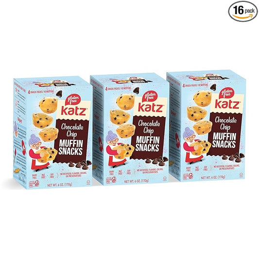 Katz Gluten Free Chocolate Chip Muffin Snacks | Dairy Free, Nut Free, Soy Free, Gluten Free | Kosher (3 Packs, 6 Ounce Each)