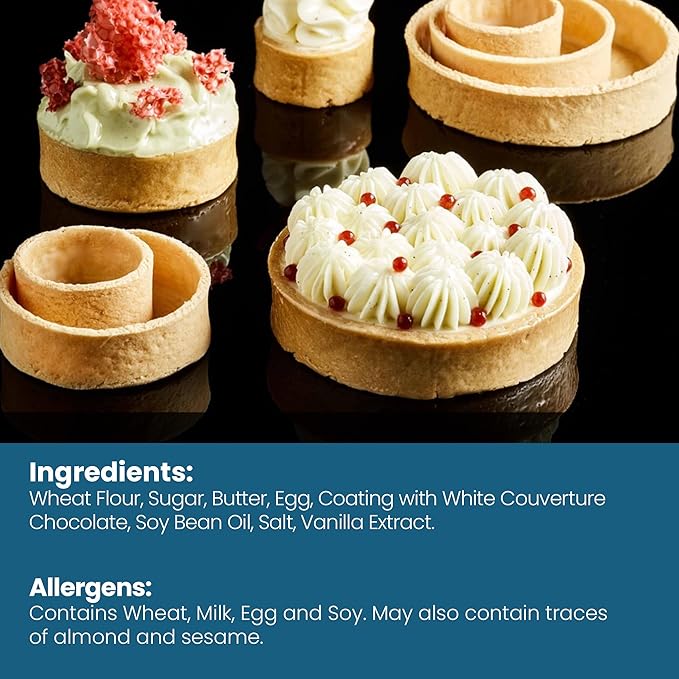 Cambie Sweet Round Mini Tart Shells, 3.15" Diameter, French Style Tart Shells with White Chocolate Coating (Pack of 24)