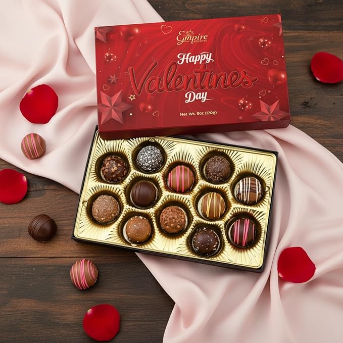 Happy Valentines Chocolates - 12 Assorted Milk & Dark Chocolate Truffles - Gourmet Chocolate Gift Box - Valentines Chocolate Gifts for Women & Men, 6 oz