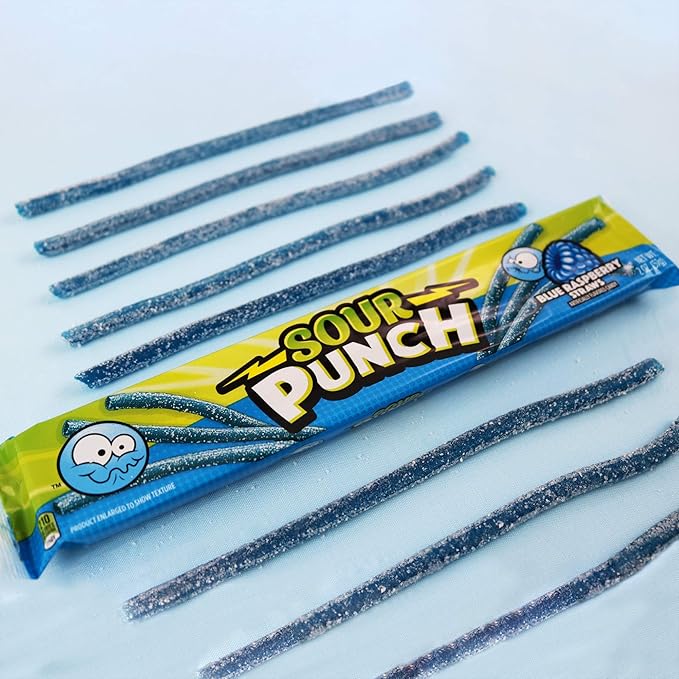 Sour Punch Straws, Sweet & Sour Flavored Soft, Chewy Candy, Tray, Blue Raspberry, 48 Oz