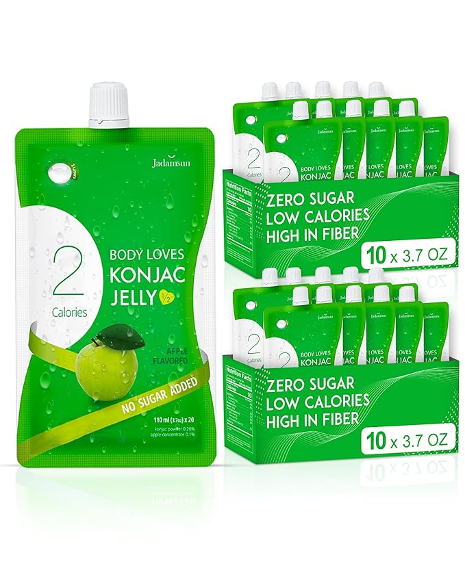 Jadamsun Konjac Jelly (Apple, 20 pcs) - Lowest Calorie Healthy Korean Snack, Dietary Fiber, Sugar-Free Jelly Drink. Vegan, Low-Calorie, Gluten-Free