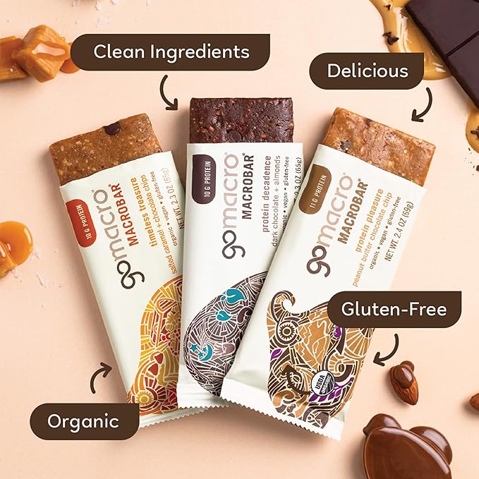 GoMacro MacroBar Organic Vegan Protein Bars - Chocolate Lover Variety Pack (2.3 Ounce Bars, 12 Count)