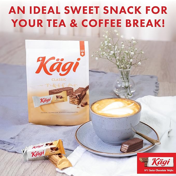 Swiss Milk Chocolate Covered Mini Wafers by Kägi, Crispy Coated Sweet Snacks, Premium Individually Wrapped Treats, Chocolate, Classic Kägi, 125g Bags