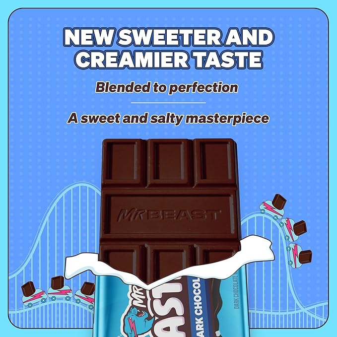 Feastables MrBeast Dark Chocolate with Sea Salt Chocolate Bar, King Size Candy Bar for Adults & Kids, Candy Bars for Snacks, Gifts, & Dessert, Sweet & Creamy Fairtrade Cocoa, 2.1 Oz Each, 10 Count