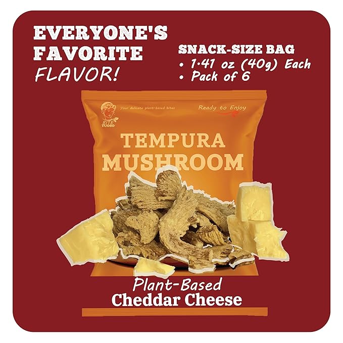BITETUOSO Tempura Oyster Mushrooms – Ready-to-Eat Crispy Snack, Cheddar Cheese (Plant-Based) Flavor, Crowd-Pleaser for Parties, Kids & Adults – Gourmet Plant-Based Snack Chips 1.41oz (6-Pack)
