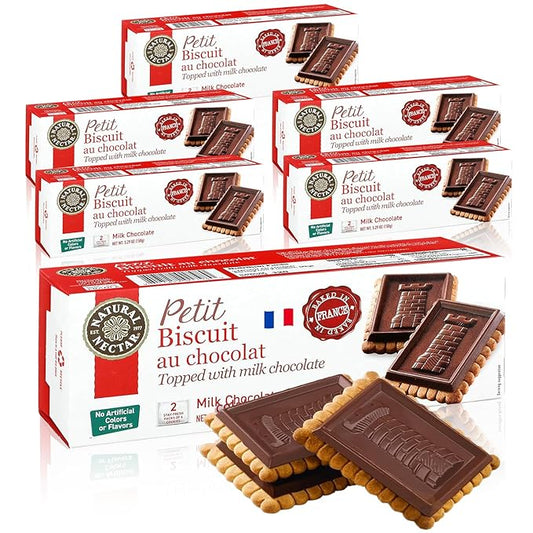 Natural Nectar Petit Biscuit Milk Chocolate – 6 Pack (6 × 5.29 oz) – Crisp European-Style Biscuits Covered in Smooth Milk Chocolate; Snack Cookies for Coffee, Tea & Desserts