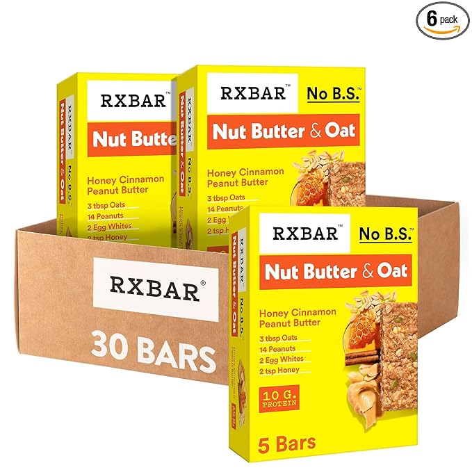 RXBAR Nut Butter and Oat Protein Bars, Protein Snacks, Honey Cinnamon Peanut Butter (6 Boxes, 30 Bars)