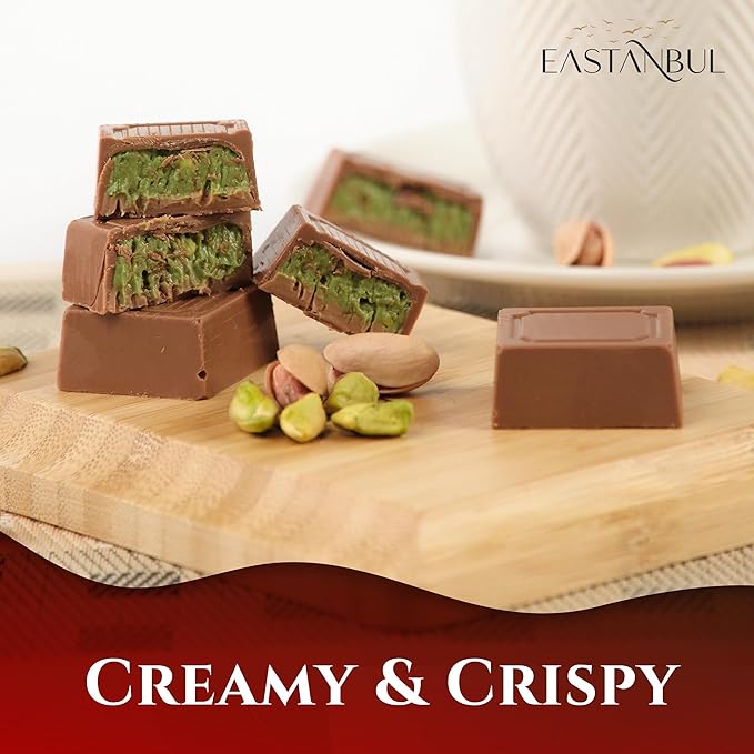 Eastanbul Dubai Chocolate Bar Pistachio, 11.3oz, Premium Pistachio Dubai Chocolate Bar, 16 Pieces Bites with Shredded Phyllo Dough, Knafeh, Viral Candy, Gift Box