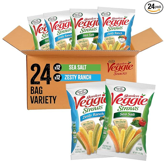 Sensible Portions Garden Veggie Snacks - Veggie Straws, Snack Size Variety Pack, Sea Salt & Zesty Ranch, 1 Oz (Pack of 24)