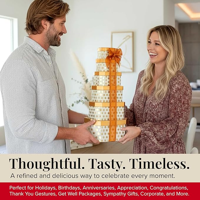 Broadway Basketeers Thank You Gift Tower – Gourmet Chocolate Cookies & Sweets Snack Tower – Thank You Gift Box for Clients, Teachers, Friends & Colleagues, Holiday, Thanksgiving – Kosher Snack Set