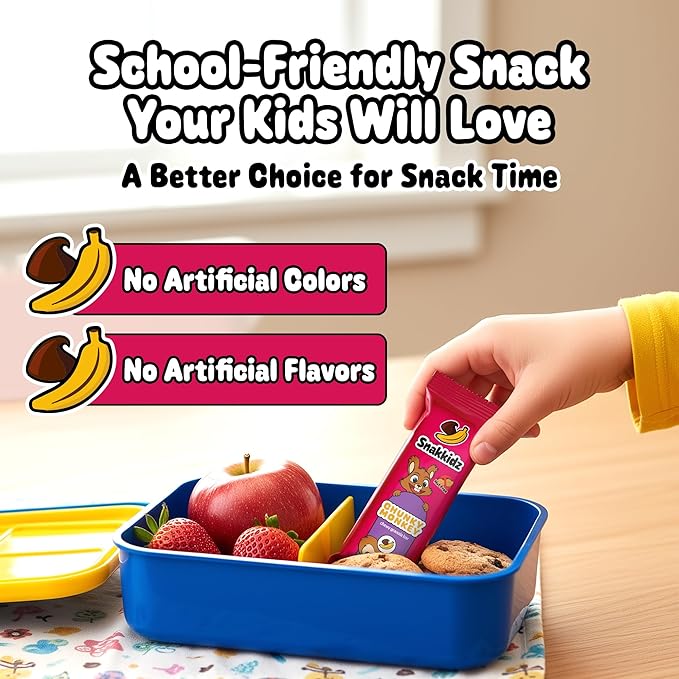 Snakkidz Organic Chewy Granola Bars for Kids, Allergen-Free, Nut-Free, Gluten-Free, Low Sugar Snack Bars Made with Avocado Oil, Individually Wrapped, School Lunch Snacks, Bulk Pack of 45, Chunky Monkey