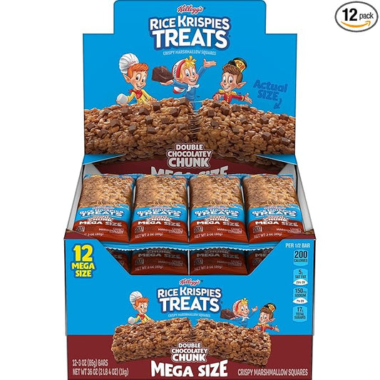 Rice Krispies Treats Mega Bars Large Marshmallow Snack Bars, Kids Snacks, Double Chocolatey Chunk, 36oz Box (12 Count)