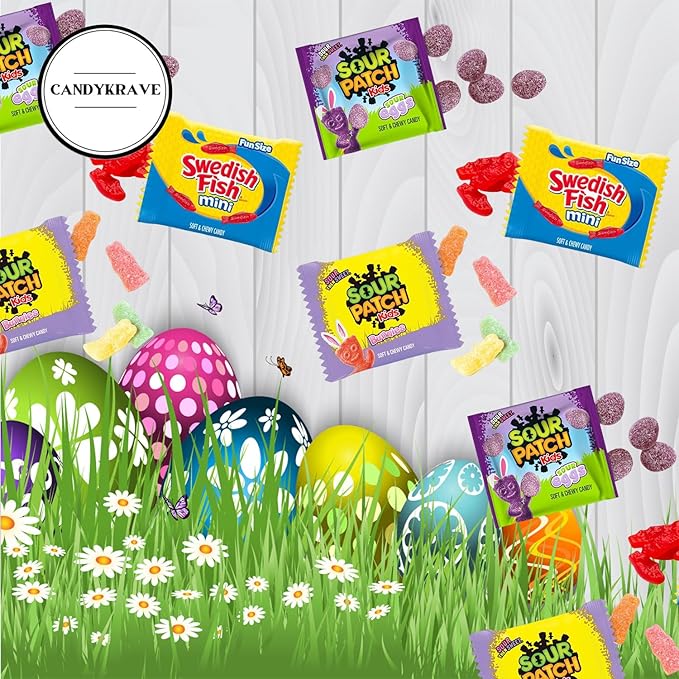 Assorted Easter Special - SourPatch Sour Eggs + Mini SwidishFish - 2 lbs Individually Wrapped Sweet & Sour Candy Pack - Delicious Gummy Candy for Easter, Valentines Day, Pinata, Birthdays & Pantry