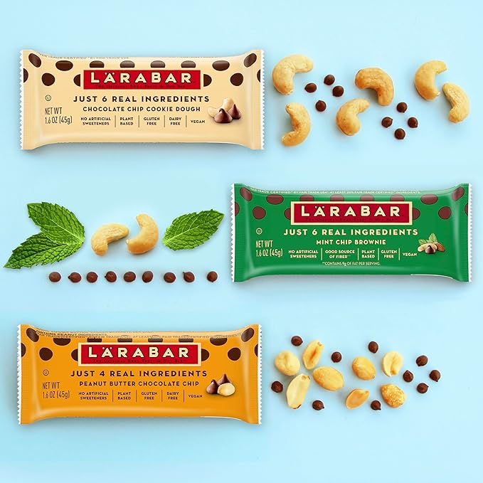 Larabar Peanut Butter Chocolate Chip, Fruit and Nut Bars, Gluten Free and Vegan, 9.6 oz, 6 Ct