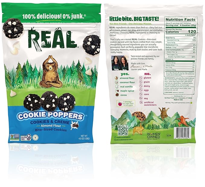 REAL Cookies and Creme Mini Cookie Poppers – Bite-sized Gluten Free Semi Soft Baked – Dairy Free, Vegan, Kosher, Paleo – Delicious Cookies and Creme (4.5 oz, 8 Pack)