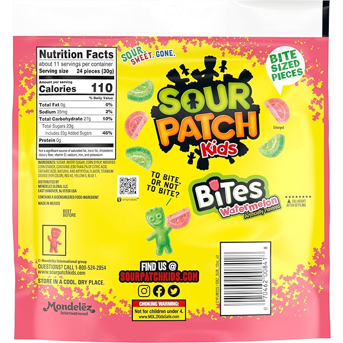 SOUR PATCH KIDS Bites Watermelon Soft & Chewy Candy, Bulk Candy, 12-12 oz Bags