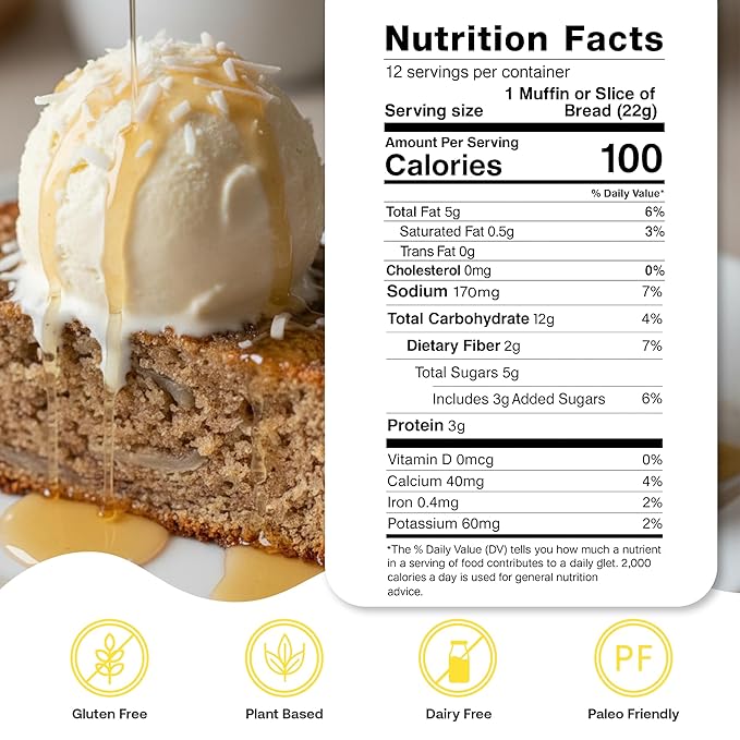 Quay Naturals Grain-Free Banana Bread & Muffin Mix, 9 oz - Almond Flour Baking Mix for Gluten Free Bread, Cake Mix & Brownie Mix, Made with Coconut Sugar, Non-GMO, Dairy-Free, Vegan-Friendly