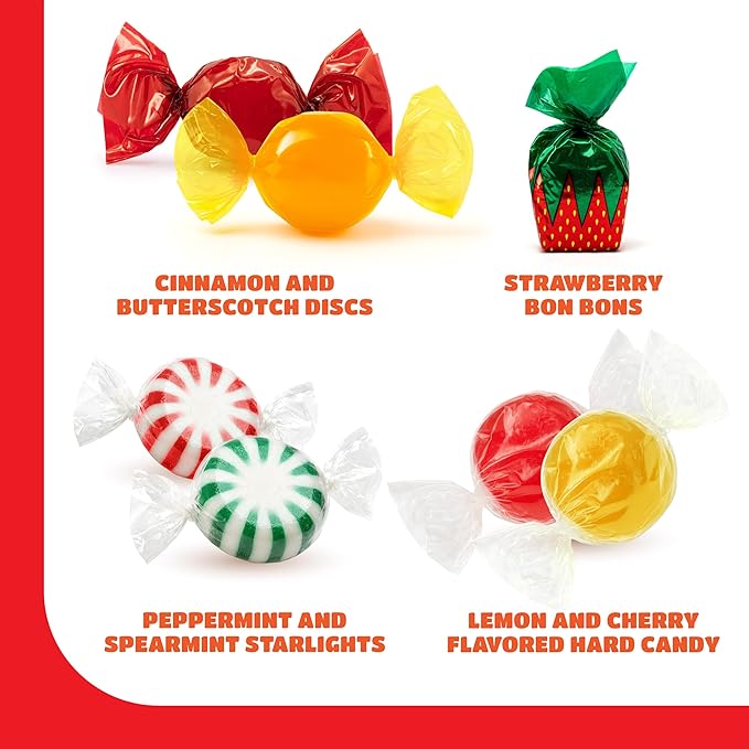 Old Fashioned Hard Candy Assortment - 3 Pound Bulk Pack (225 Count) - Strawberry Bon Bons, Cinnamon, Butterscotch, Fruit Flavors - Nostalgic Hard Candy