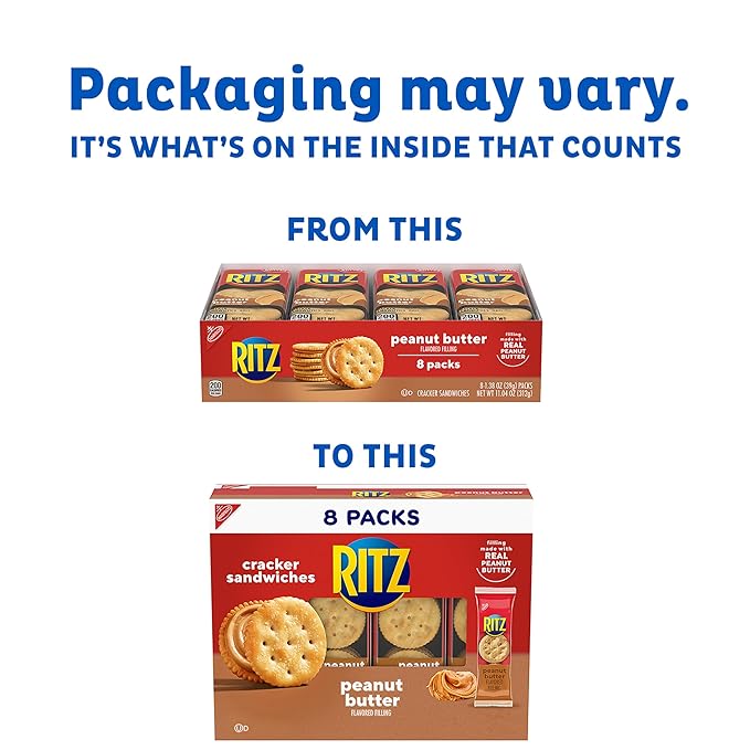 RITZ Peanut Butter Sandwich Crackers, Lunch Snacks, 112 Snack Packs (14 Boxes, 6 Crackers Per Pack)