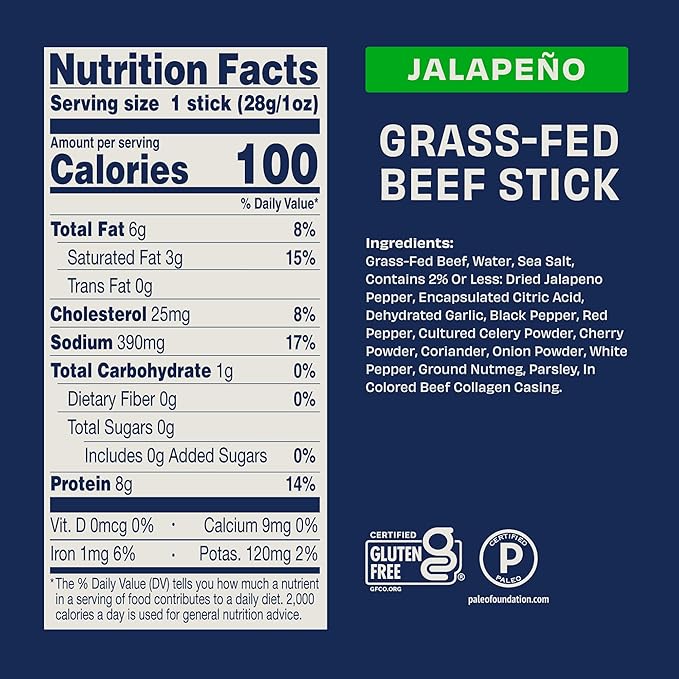 Archer Jerky Beef Jerky Sticks Jalapeno - Grass Fed Beef Sticks Individually Wrapped, Bulk, Protein Snack Packs, Gluten Free, Paleo, Keto, Sugar Free - 1 oz Each (Pack of 18)