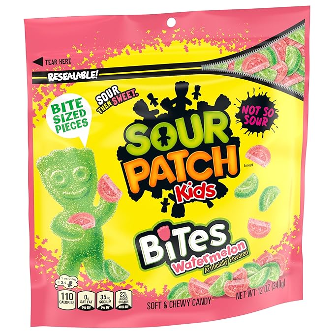 SOUR PATCH KIDS Bites Watermelon Soft & Chewy Candy, Bulk Candy, 12-12 oz Bags