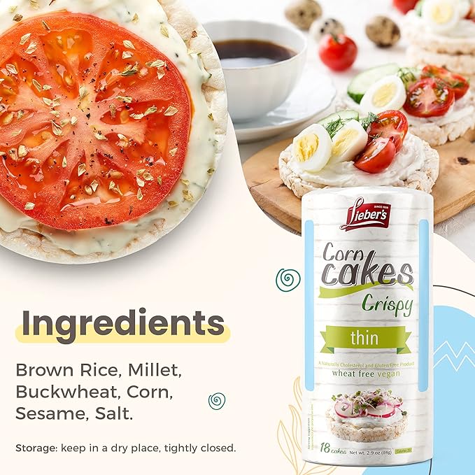 LIEBERS Rice Cakes, Kosher Certified Snack, Dairy Free, Wheat Free, Gluten Free, And Vegan options (Pack of 3)