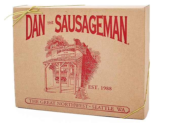 Dan the Sausageman Juneau Gourmet 8 items Gift Basket - Original Summer Sausage, Wisconsin Cheese, Mustard, Craker, Olives, Nuts and Candy | Gift Snack Box