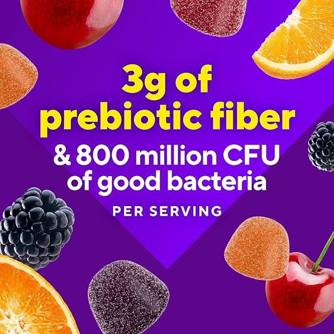 vitafusion Probiotic + Prebiotic Fiber Gummies for Adults, Probiotic Supplement with Prebiotic Fiber to Support Gut Health and Provide Good Bacteria (1), Cherry Berry Citrus Rush Flavor, 60 Count