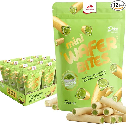 Deka Matcha Mini Wafer Bites Creme Filled Rolled Wafers, 7oz (Pack of 12)