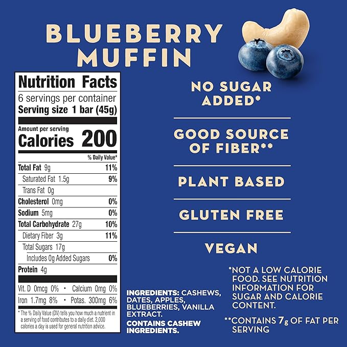 Larabar Blueberry Muffin Fruit and Nut Bars, Gluten Free and Vegan, 9.6 oz, 6 Ct