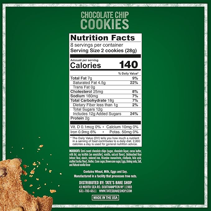 Tate’s Bake Shop Chocolate Chip Cookies, 16 – 2 Cookie Snack Packs (2 Boxes)