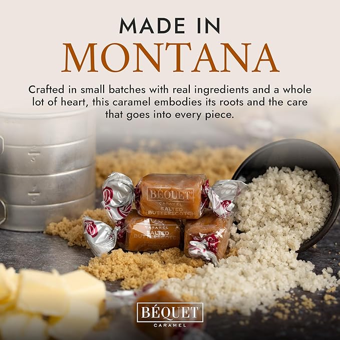 Béquet Salted Butterscotch Caramels – Soft, Individually Wrapped Gourmet Butterscotch Candy, Gluten‑Free & Kosher – 24 oz Resealable Pouch