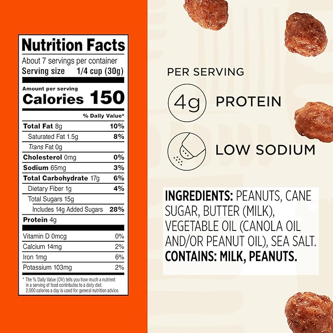 Snak Club Toffee Peanuts, Candied Peanuts with Praline Coat and Sweet Cream, Gluten-Free and Kosher Snack, 7.5 oz Resealable Bags, 6 Pack
