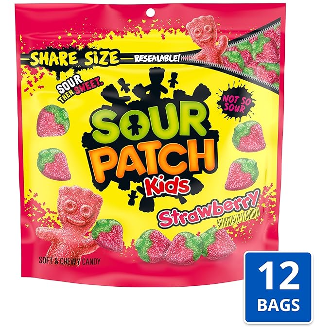 SOUR PATCH KIDS Strawberry Soft & Chewy Candy, Share Size, Bulk Candy, 12 - 12 oz Bags