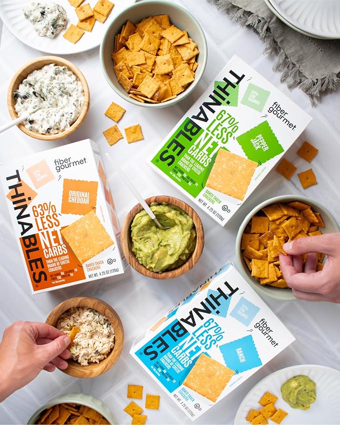Fiber Gourmet Ranch Thinables Baked Cheese Crackers - Healthy Keto Crackers, Low Calorie High Fiber Snack, 6g Net Carbs, 70 Calories, 13g Fiber, 5g Protein - 4.25 Ounce (pack of 1)