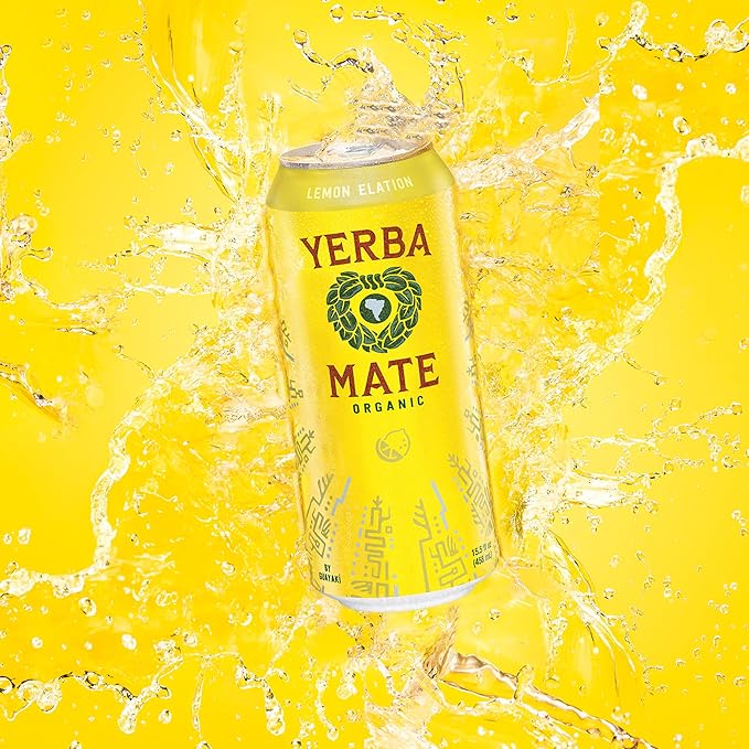 Yerba Madre Organic Yerba Mate, Energy Drink Alternative, Lemon Elation, 150mg Natural Plant Based Caffeine, Better for You Energy & Focus, No Jitters or Crash, 15.5 Oz (Pack of 12) (Packaging May Vary)