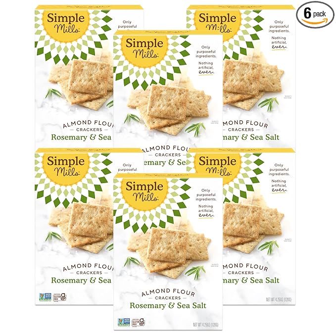 Simple Mills Almond Flour Crackers, Rosemary & Sea Salt - Gluten Free, Vegan, Healthy Snacks, 4.25 Ounce (Pack of 6)